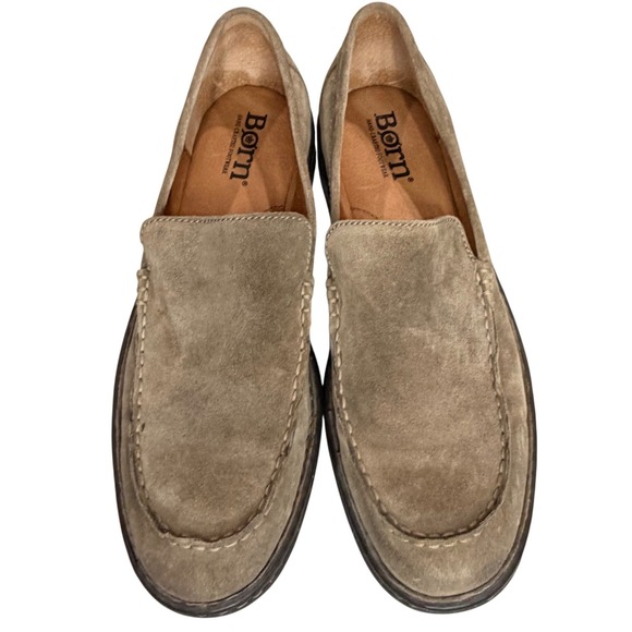 Born Hand Crafted Suede Loafer Shoes Mens 11 Taupe Opanka Moc Toe Quiet Luxury - Picture 3 of 14